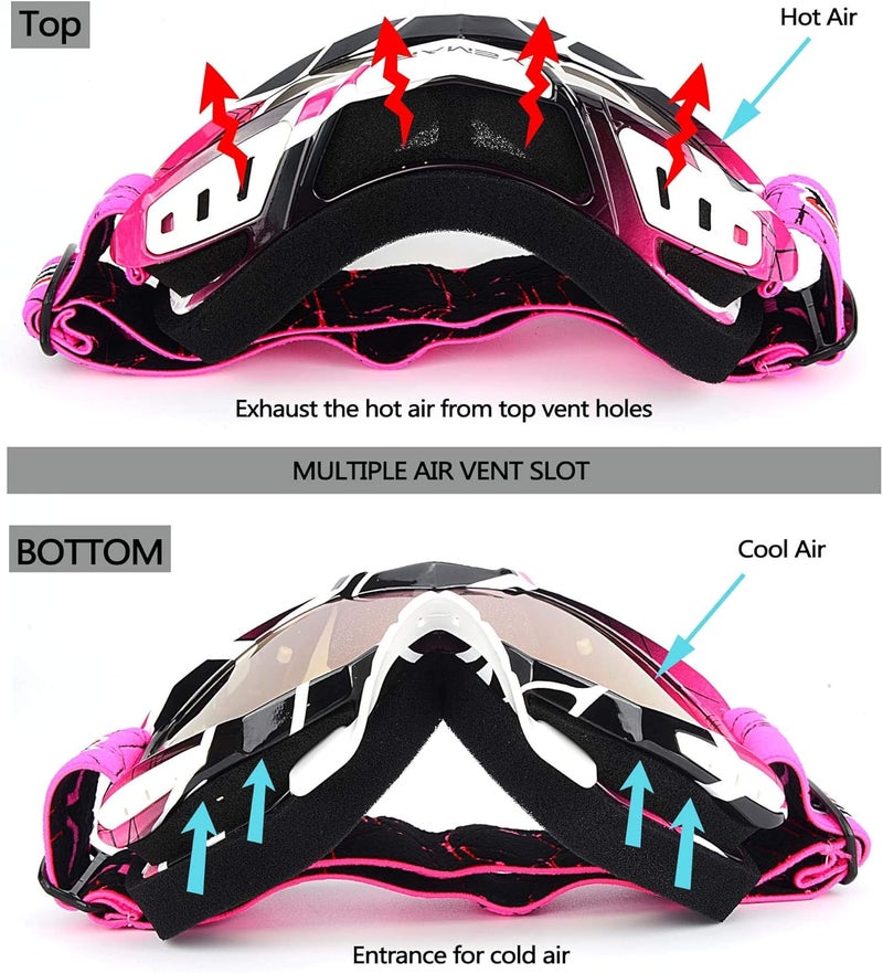 Ubelly Motorcycle Motocross Goggles ATV Racing Goggles Dirt Bike Tactical Riding Motorbike Goggle Glasses, Bendable Windproof Dustproof Scratch Resistant Protective Safety Glasses (Pink) - Image 3